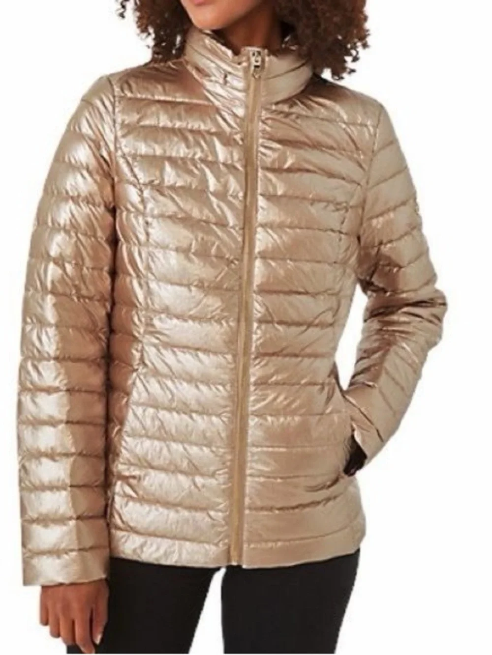 kate spade Metallic Champagne Packable Puffer Jacket